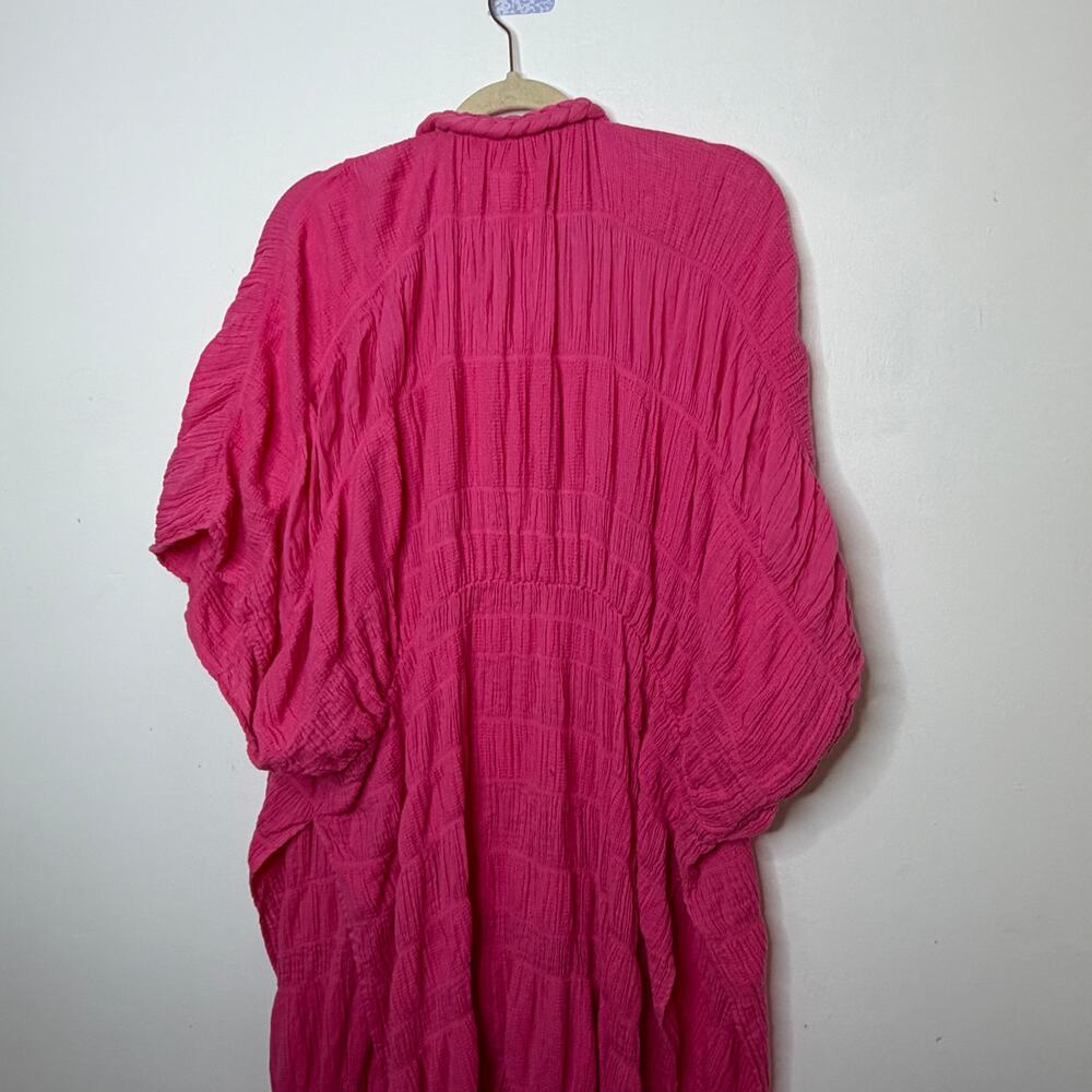 Anthropologie Hot Pink Open-Front Textured Kimono Wrap - Picture 7 of 8